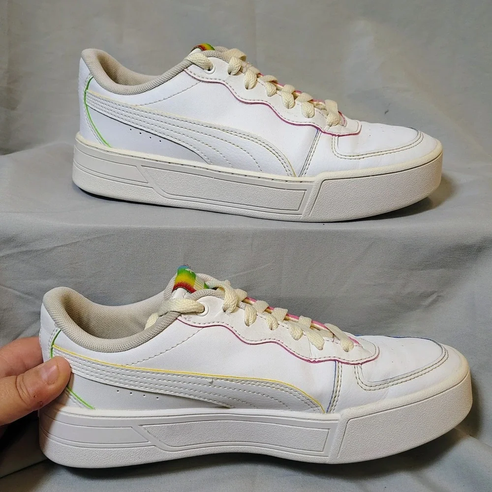 Puma Skye White Rainbow Tag Low Top Sneakers Women's Size 6.5 SoftFoam+ Pride
